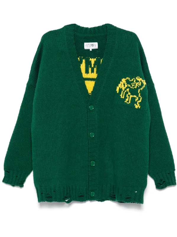 CARDIGAN OVERSIZE INTARSIA VERDE Slim Fit Regular Fit Oversized