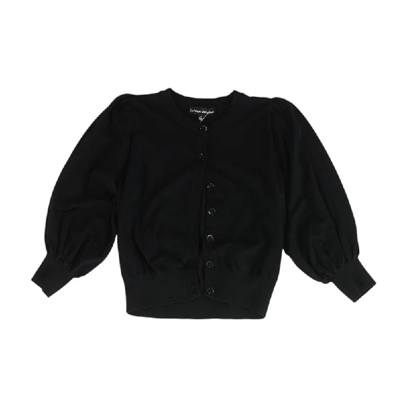 Black Solid Cardigan Sweater Cable Knit Ribbed Knit Lace Knit