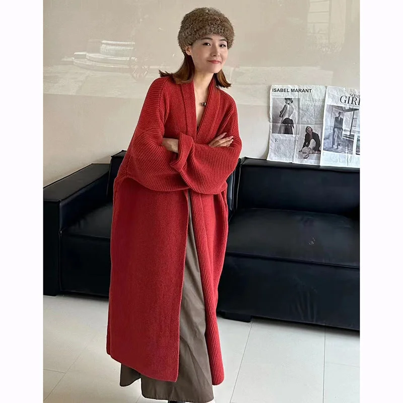 Cinessdshop long sweater dress outfit Autumn and Winter Lazy High-Grade Temperament Long Sweater Coat Women's Loose Knitted Cardigan over the Knee Thickened Fashion Soft Cozy Warm