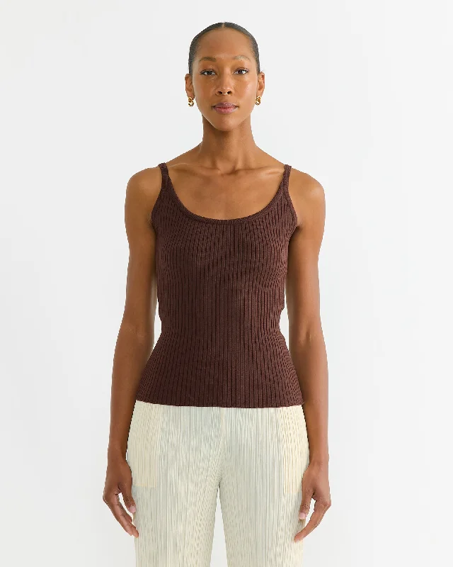 Ribbed Knit Tank in Brown silver tank top