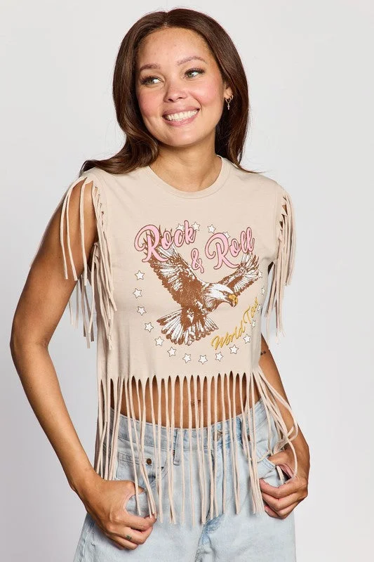 Rock & Roll Fringe Crop Tank baby blue tank