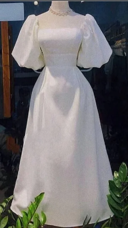 A Line White Short Sleeves Long Party Dress Glam Prom Dress Formal Gown      cg25287 Tunics Custom made