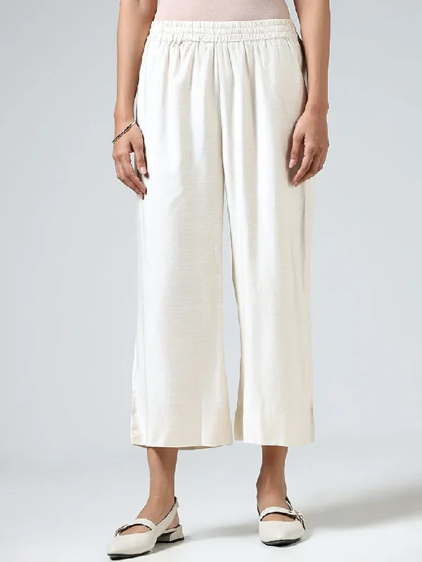 Zuba Off White Cotton Blend Straight Pants Casual Lounge Pants