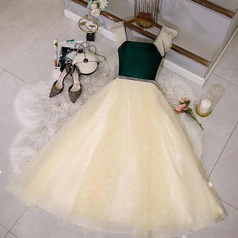 Champagne Tulle And Lace Pearls Party Dresses, Short Prom Dress      cg23138 Tunics Stylish modern
