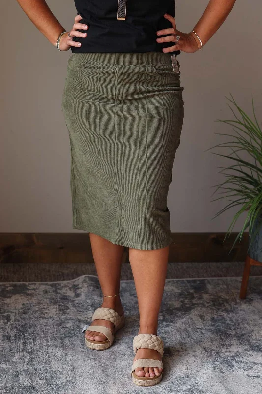 Moss Corduroy Elastic Waist Skirt, S-3X PLUS velvet skirt sumptuous