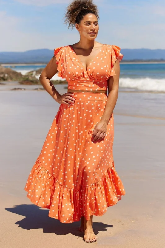 Polka Dot Ruffle Tank Top + Midi Skirt Set glitter tank top