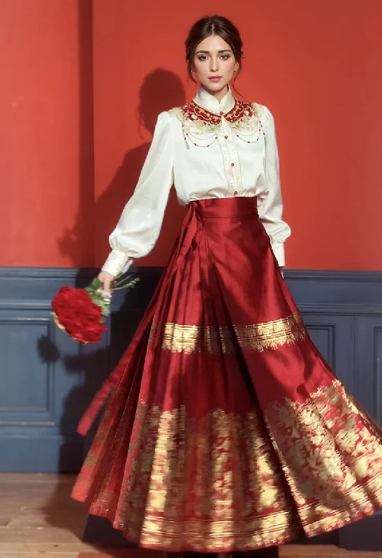 July Xi Xi Xi Yun Shoulder Horse-Face Skirt Han Chinese Clothing silk skirt lustrous