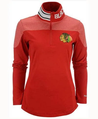 Women's Chicago Blackhawks 1/4 Zip Red Performance Jacket Belted Jacket Elasticated Jacket Padded Jacket