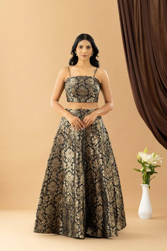 Bahaar Black Jacquard Skirt and Blouse Set cashmere skirt fine