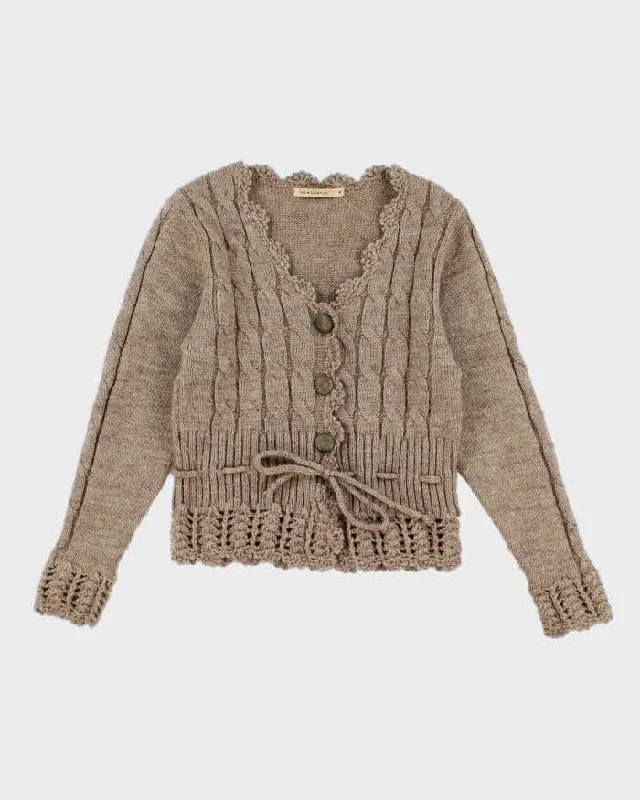 Darling 00s Brown Cardigan - M Cable Knit Ribbed Knit Lace Knit