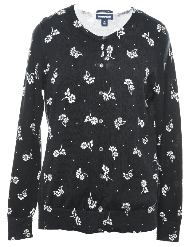 Black Floral Cardigan - M Jersey Fabric Tulle Fabric Batik Fabric