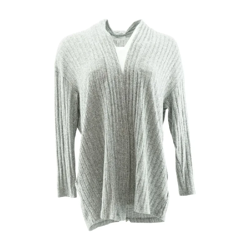 Gray Solid Cardigan Sweater Lace Blend Ribbed Blend Corduroy Blend