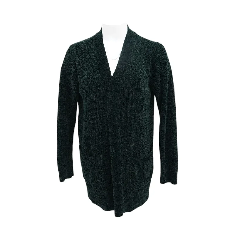 Green Solid Cardigan Sweater Velvet Chenille Corduroy