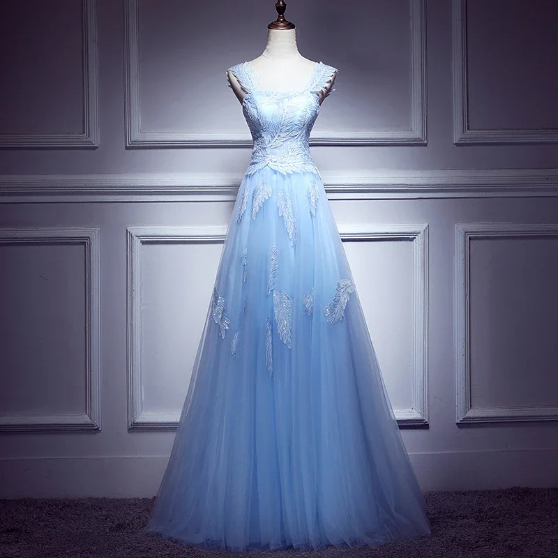 Lovely Light Blue Lace Applique Tulle Prom Dress, Blue Junior Party Dress Formal Dress   cg20635 Tunics Vintage classic