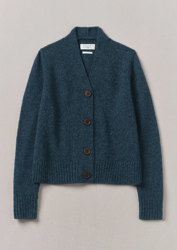 Kaia V-Neck Wool Cardigan | Petrol Casual Formal Business