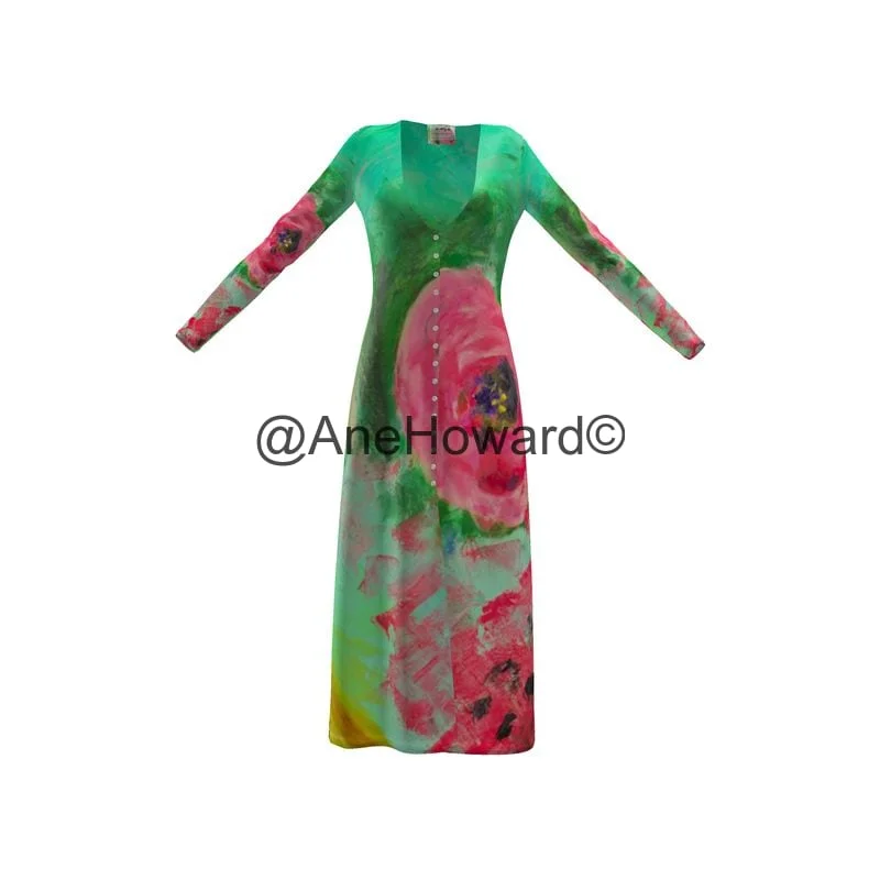 Long Cardigan Dress Springtime in California Toggled Drawstring Belted