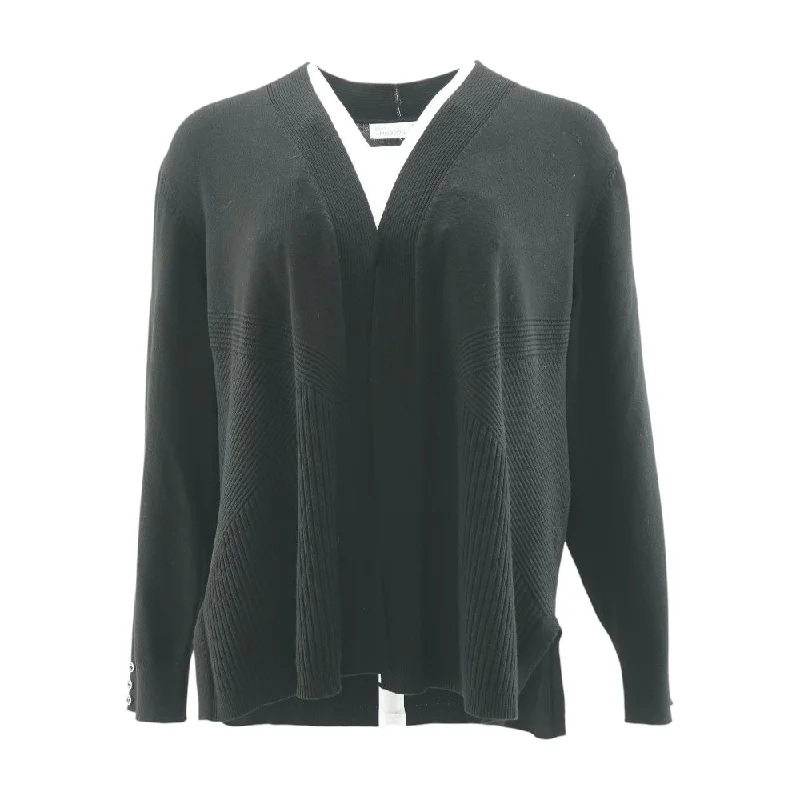 Black Solid Cardigan Sweater Sequined Glittery Shiny