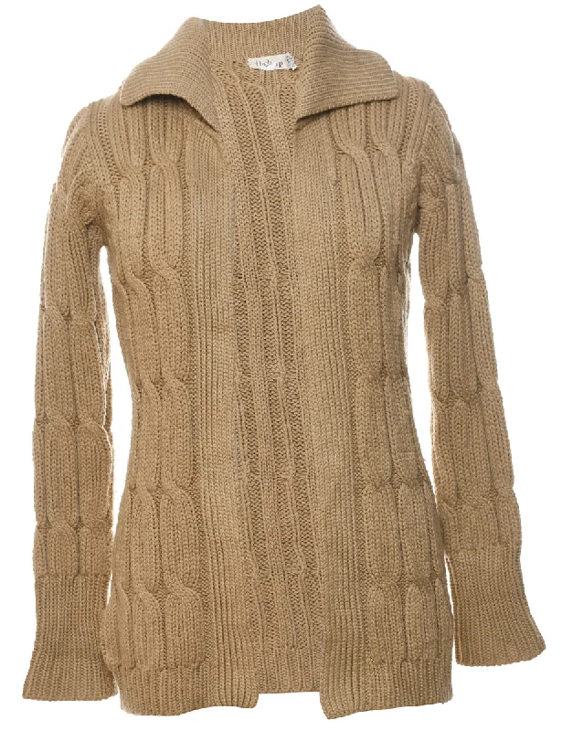 Brown Cable Knit Cardigan - M Rayon Fabric Velvet Fabric Corduroy Fabric