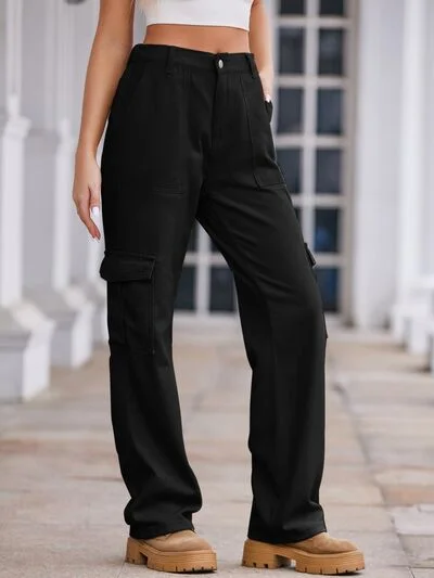 Straight Denim Cargo Pants Trendy Wide-Leg Pants