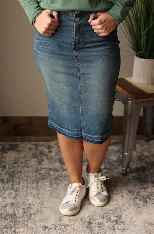 Two Button Fly Pencil Denim Skirt cashmere skirt soft