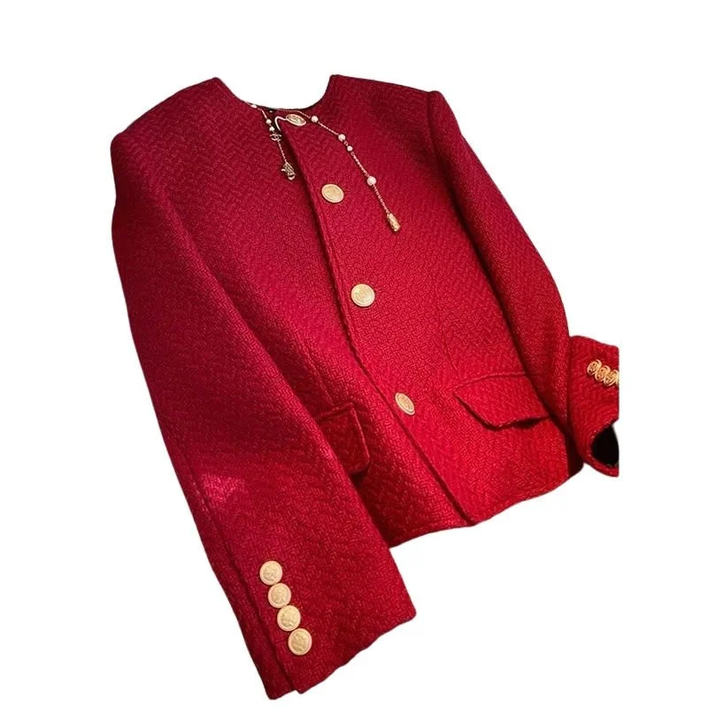 UTG Women's Elegant Stylish Fashion Office Business Casual Professional Style Woven Red Plaid Blazer Jacket Anorak Shell Jacket Lightweight Jacket