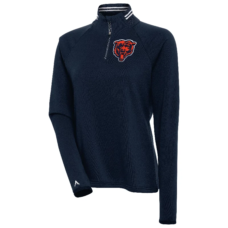 Women's Chicago Bears Antigua Navy Milo 1/4 Zip Track Jacket Ribbed Jacket Pleated Jacket Ruffled Jacket