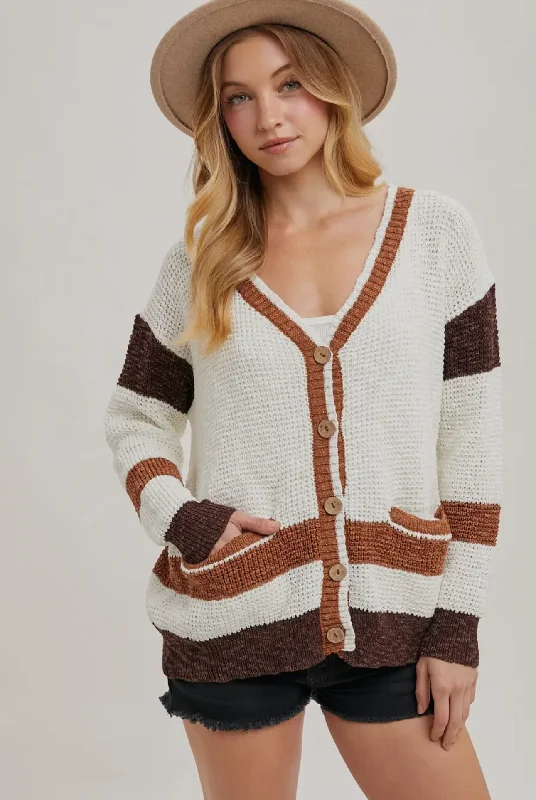 Beautiful Desert Color Block Button Down Cardigan Silk Blend Satin Velvet