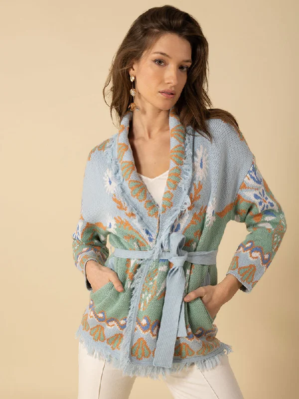Hale Bob Irene Cardigan Turquoise Cotton Fabric Linen Fabric Terry Fabric
