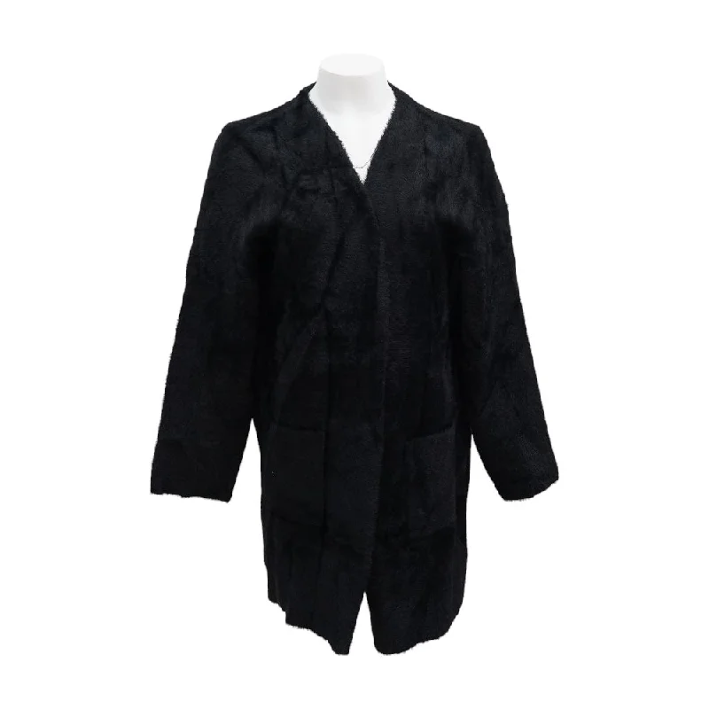 Black Solid Cardigan Sweater Crew Neck V-Neck Turtle Neck
