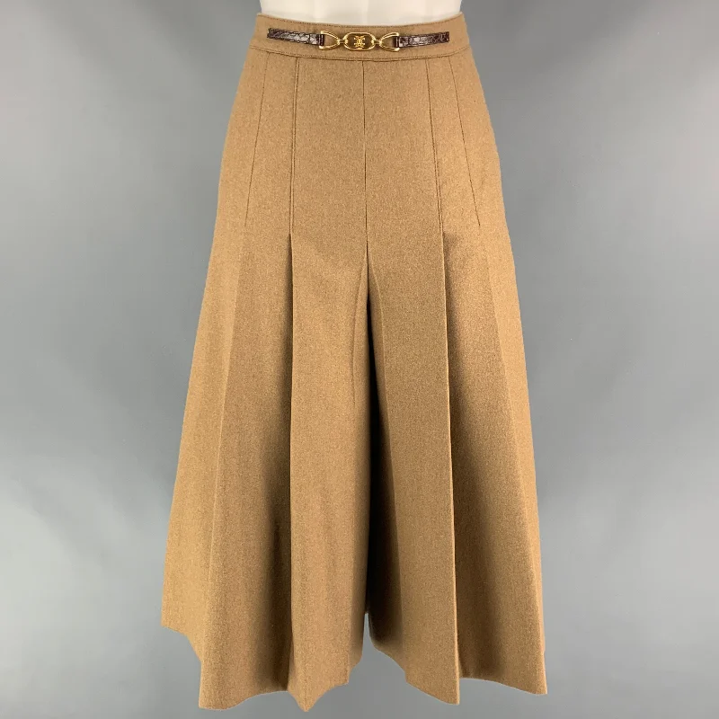 CELINE Size 2 Camel Pleated Wool Cropped Skirt Pants Comfortable Jogging Pants