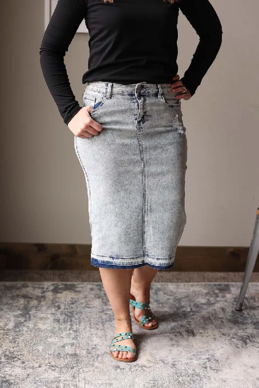 Light Blue Mineral Wash Denim Skirt leather skirt refined