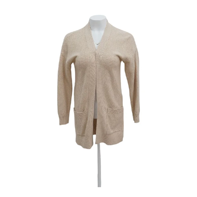Beige Solid Cardigan Sweater Herringbone Houndstooth Plaid