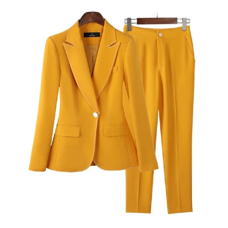 NAVIA SUITS Women's Elegant Stylish Fashion Office Blazer Jacket & Pants Yellow Suit Set Denim Jacket Leather Jacket Suede Jacket