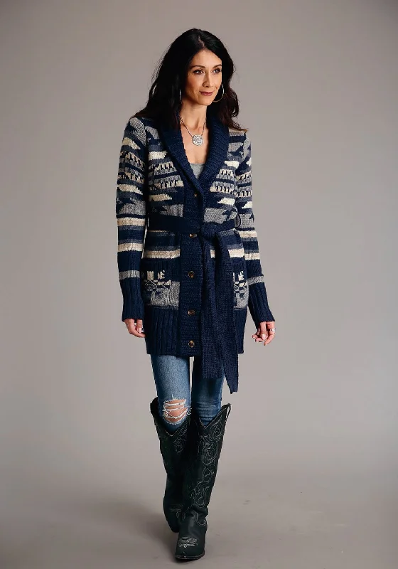 Stetson Womens Indigo Aztec Blue Wool Blend Cardigan Sweater Zippered Buttoned Snapped Stetson Womens Indigo Aztec Blue Wool Blend Cardigan Sweater Zippered Buttoned Snapped