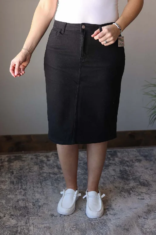 Stella Black Wash Knee Length Denim Skirt satin skirt smooth