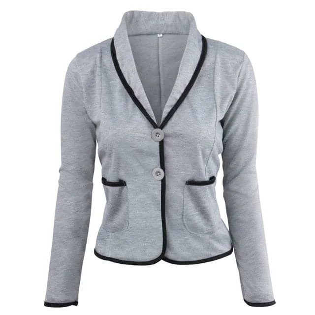 JASMINE SUITS Women's Stylish Elegant Fashion 2-Buttons Premium Quality Silver Gray & Black Shawl Lapel Jacket Stand-Up Collar Roll-Neck Collar Turtle Neck