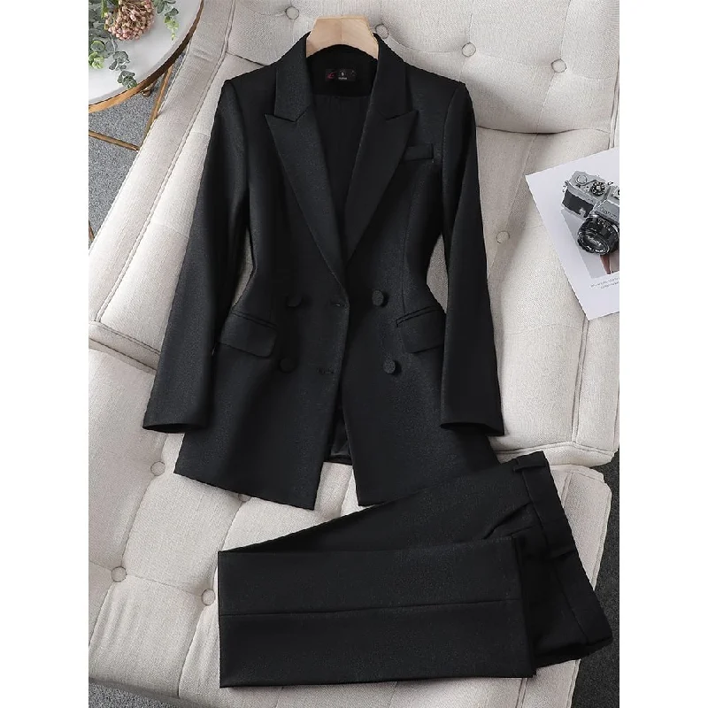 CAROLINE SUITS Women's Elegant Stylish Fashion Office Blazer Jacket & Pants Black Suit Set for Business Meetings & Job Interviews Snapped Jacket Toggled Jacket Drawstring Jacket