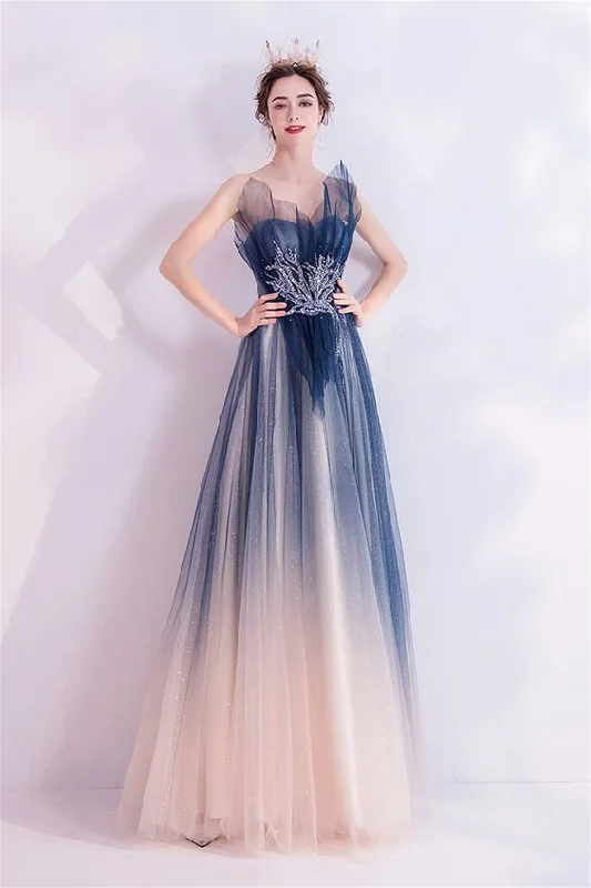 Strapless Party Dress Blue Gradient Women Formal Dress Sparkle Tulle Ball Gown Sequin Beaded Evening Gown prom dress, evening dress    cg21601 Tunics Cozy comfortable