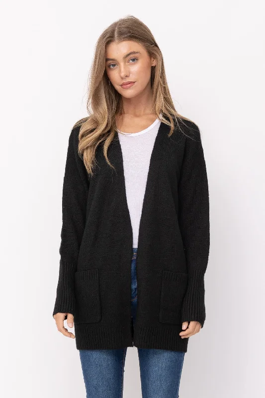 Long Road Ahead Black Long Sleeve Cardigan Asymmetrical,ymmetric Pencil Cardigan