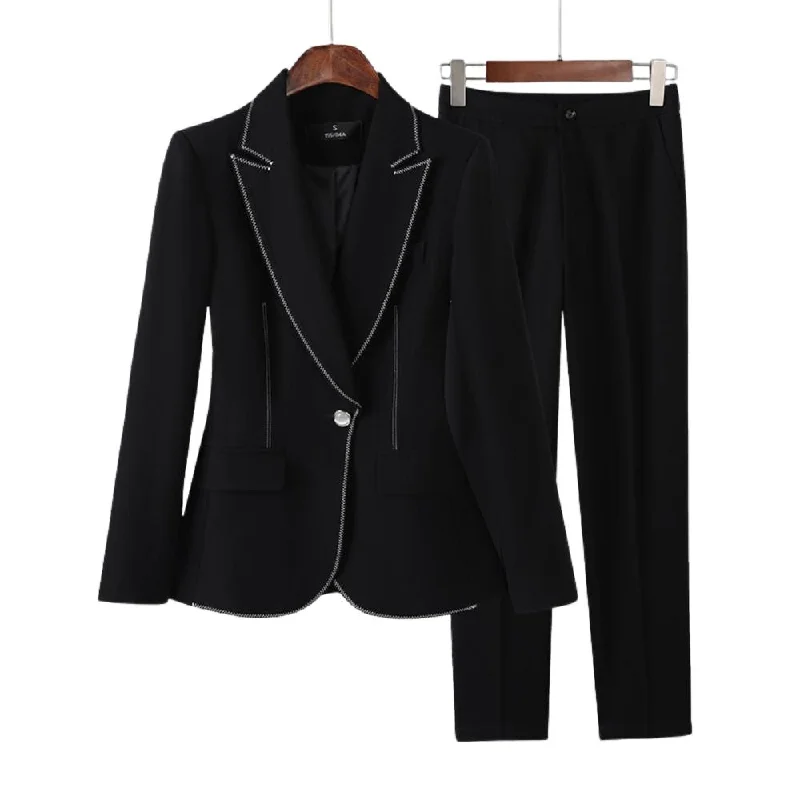 NAVIA SUITS Women's Elegant Stylish Fashion Office Blazer Jacket & Pants Black Suit Set Rayon Fabric Velvet Fabric Corduroy Fabric