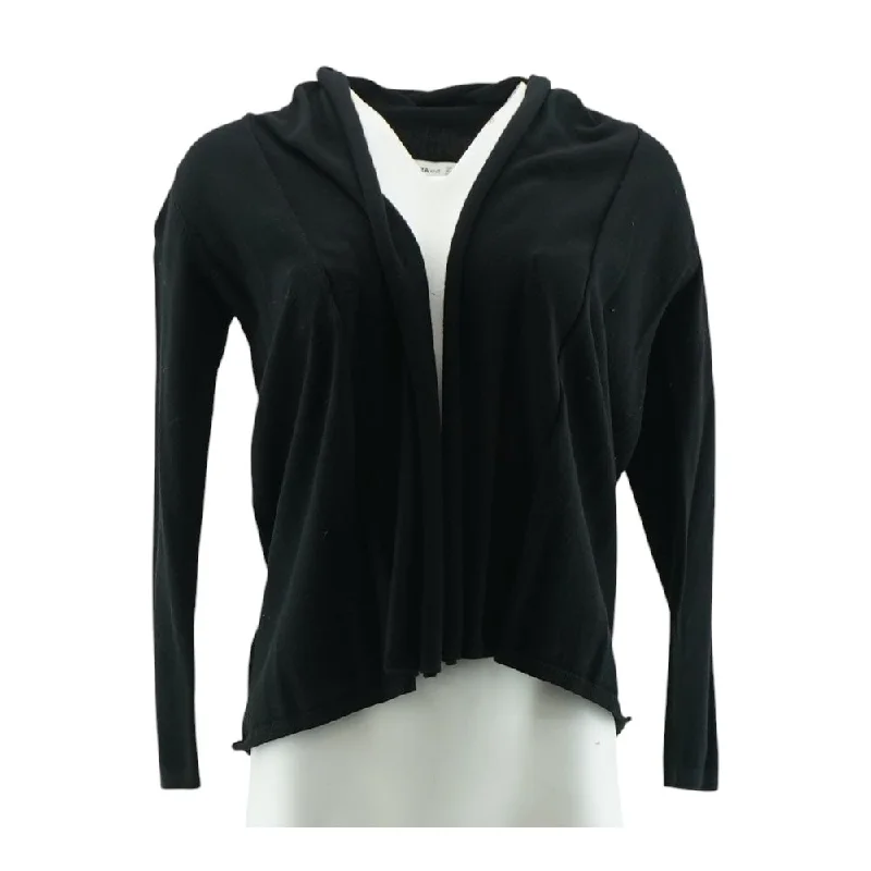 Black Solid Cardigan Sweater Toggled Drawstring Belted