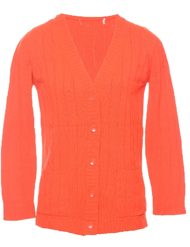 Cable Knit Red Cardigan - M Anti-Pilling Anti-Shrink Durable