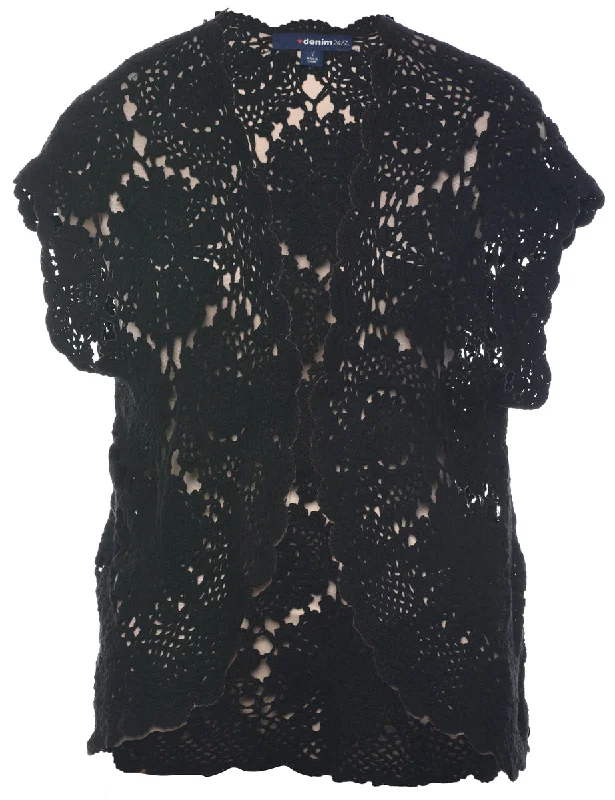 Crochet Floral Knit Cardigan - M Casual Formal Business