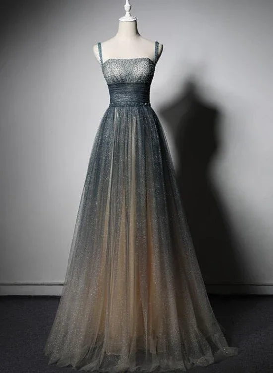 Shiny Tulle Beaded Straps Floor Length Evening Dress Party Dress, A-Line Long Formal Dress Prom Dress    cg21535 Tunics Cozy soft