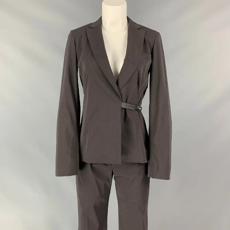 JIL SANDER Size 4 Brown Wool Blend Leather Strap Pants Suit Comfortable Denim Trousers