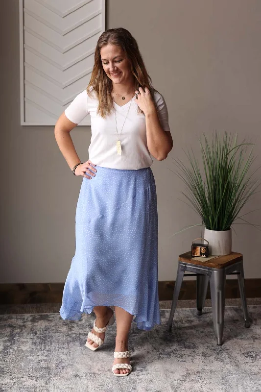 Spring Blue Ivory Polka Dot Hi-Low Skirt denim skirt stylish