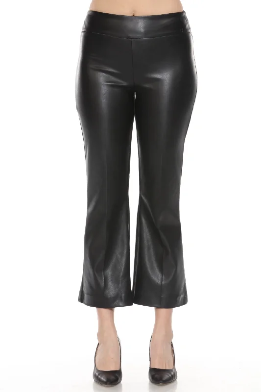 Joseph Ribkoff Black Faux Leather Cropped Flared Pants 243260 Formal Linen Trousers