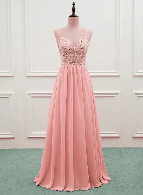 Pink Beaded Sweetheart Chiffon A-Line New Prom Dress, Pink Evening Gown Wedding Party Dress   cg20453 Tunics Bestseller popular