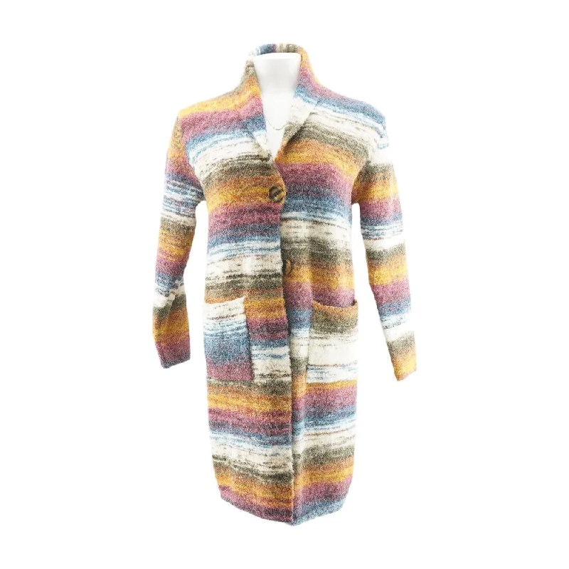 Multi Color Block Cardigan Sweater Chenille Blend Fleece Blend Nylon Blend