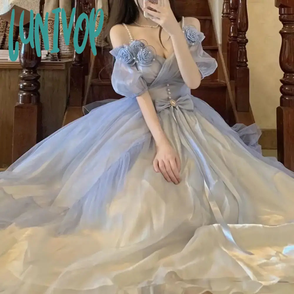 Lunivop Gradient Blue Lolita Dress Women Summer New Sweet Lolita Dress Birthday Party Dress For Young Girls Tunics Luxurious premium